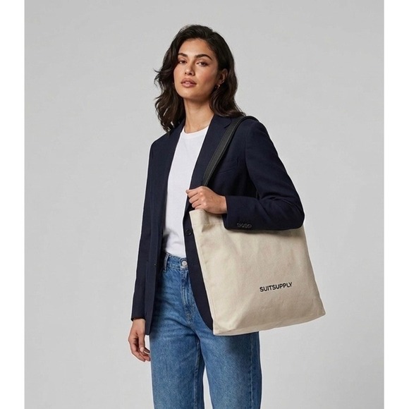 Suitsupply Handbags - Suitsupply Canvas Tote Bag Cream Black Logo Shopper Shoulder Bag NEW